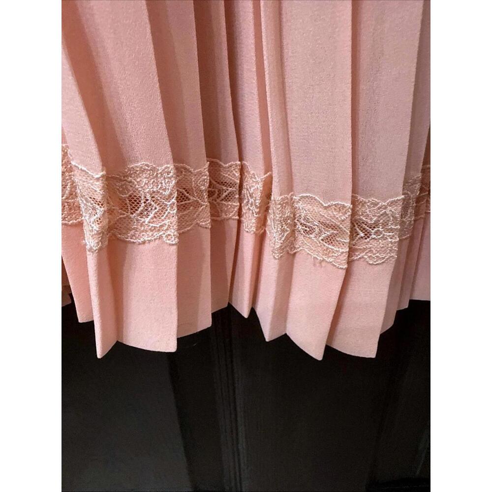 Vtg 80s Pleated Midi Dress Sz 14 Peach Lace Pearl Button Easter Wedding Gorgeous - Picture 8 of 11